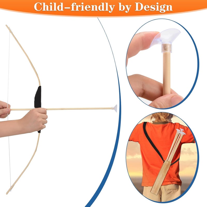 Basbon Kids Bow and Arrow Set, 24 Inch Archery Set Handmade Wooden Toy Bow and Arrow Gifts for Kids Boys Girls - Perfect for Birthdays Christmas Halloween, Cosplay Game Costume Prop Play - Image 3